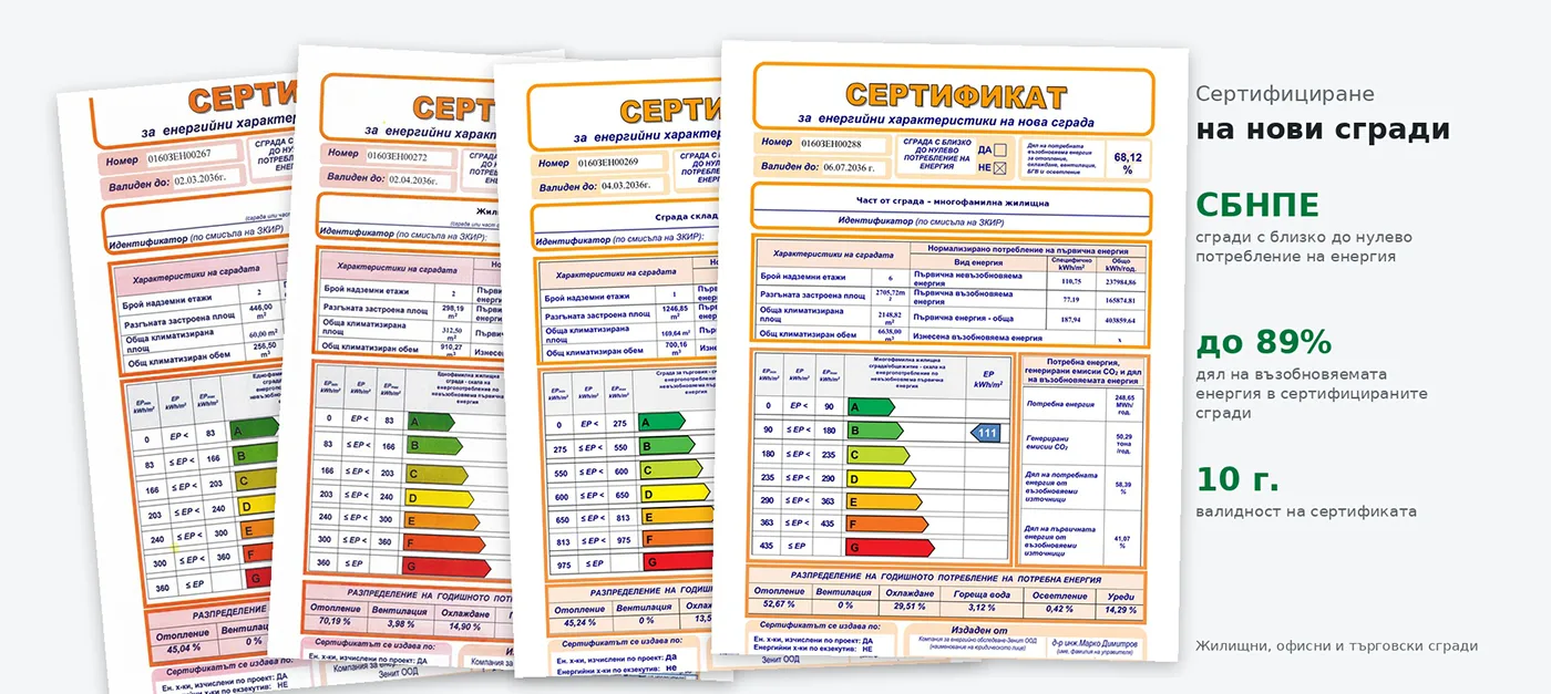 Сертификати за енергийни характеристики на нови сгради със скала на енергийните класове